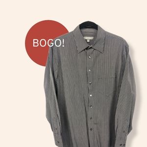 Striped Dress Shirt Merona Button Down Pinstripe Long Sleeve Black White Large